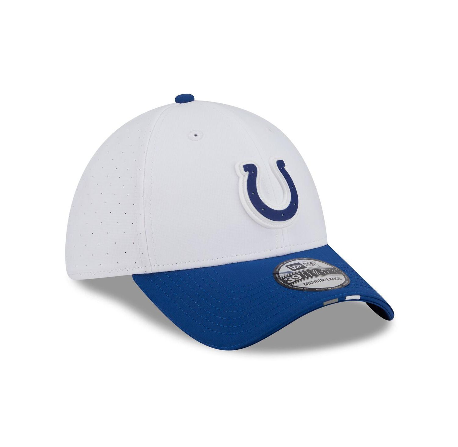Men's White/Royal Indianapolis Colts 2025 NFL Training Camp 39THIRTY Flex Hat