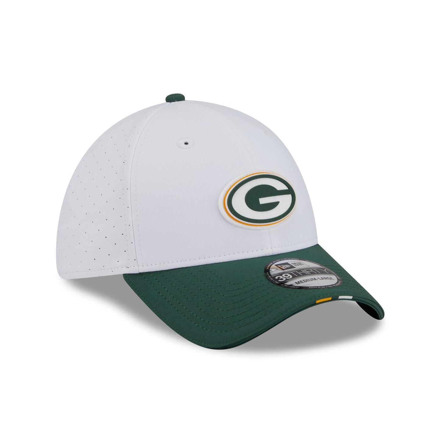 Мужская кепка New Era White/Green Bay Packers 2025 NFL Training Camp 39THIRTY Flex Hat — фото 3