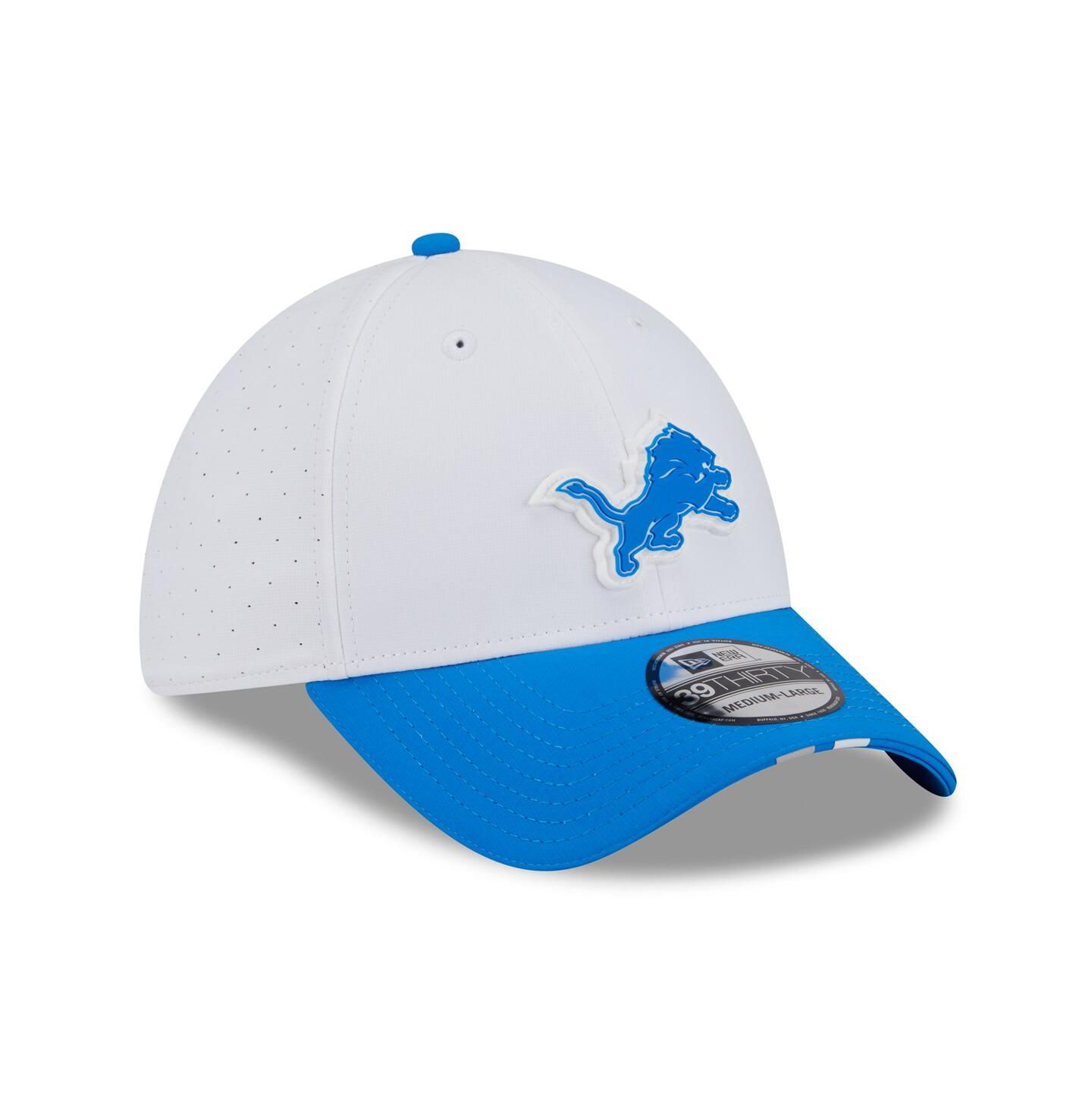 Мужская кепка New Era White/Blue Detroit Lions 2025 NFL Training Camp 39THIRTY Flex Hat — фото 3