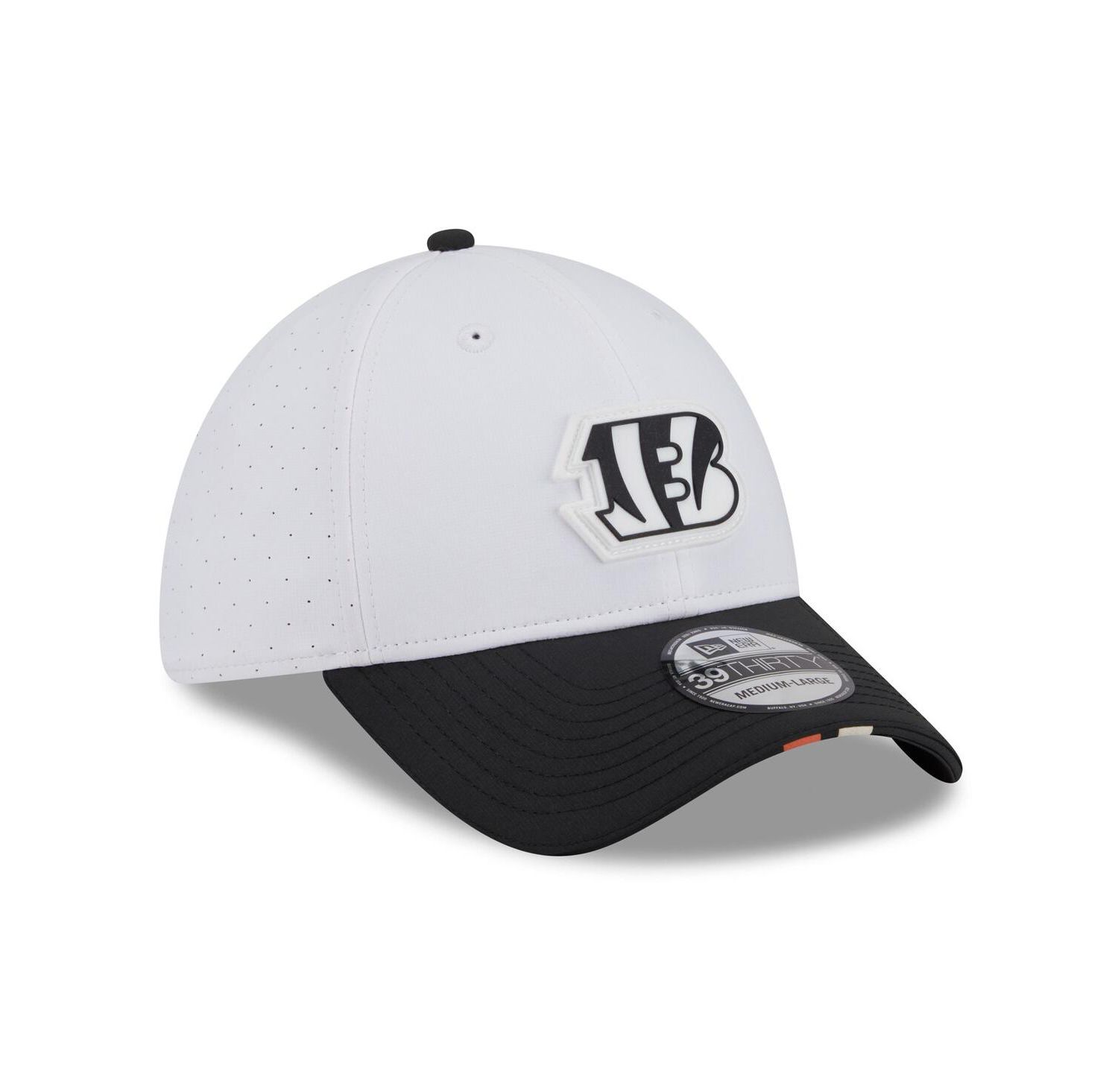Men's White/Black Cincinnati Bengals 2025 NFL Training Camp 39THIRTY Flex Hat
