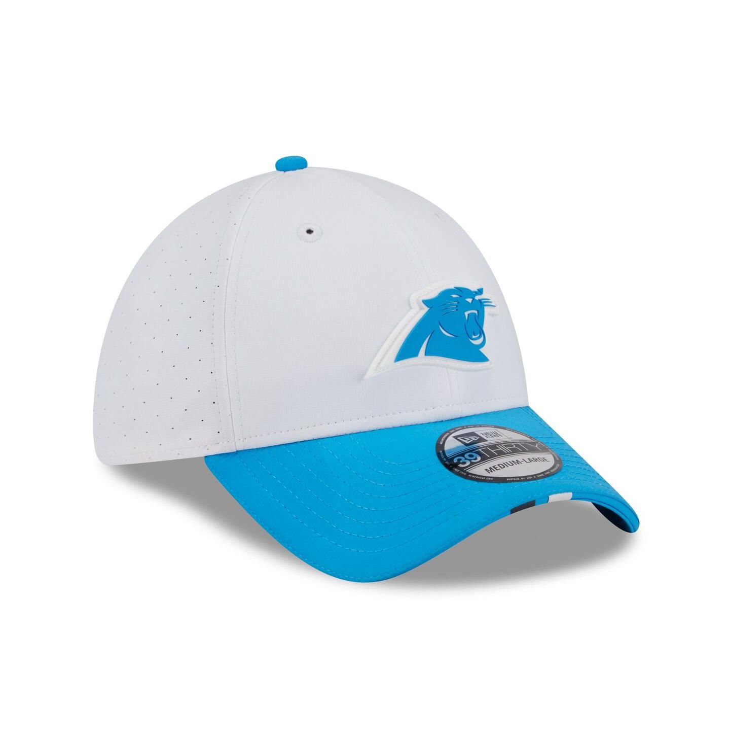 Мужская кепка New Era White/Blue Carolina Panthers 2025 NFL Training Camp 39THIRTY Flex Hat — фото 3