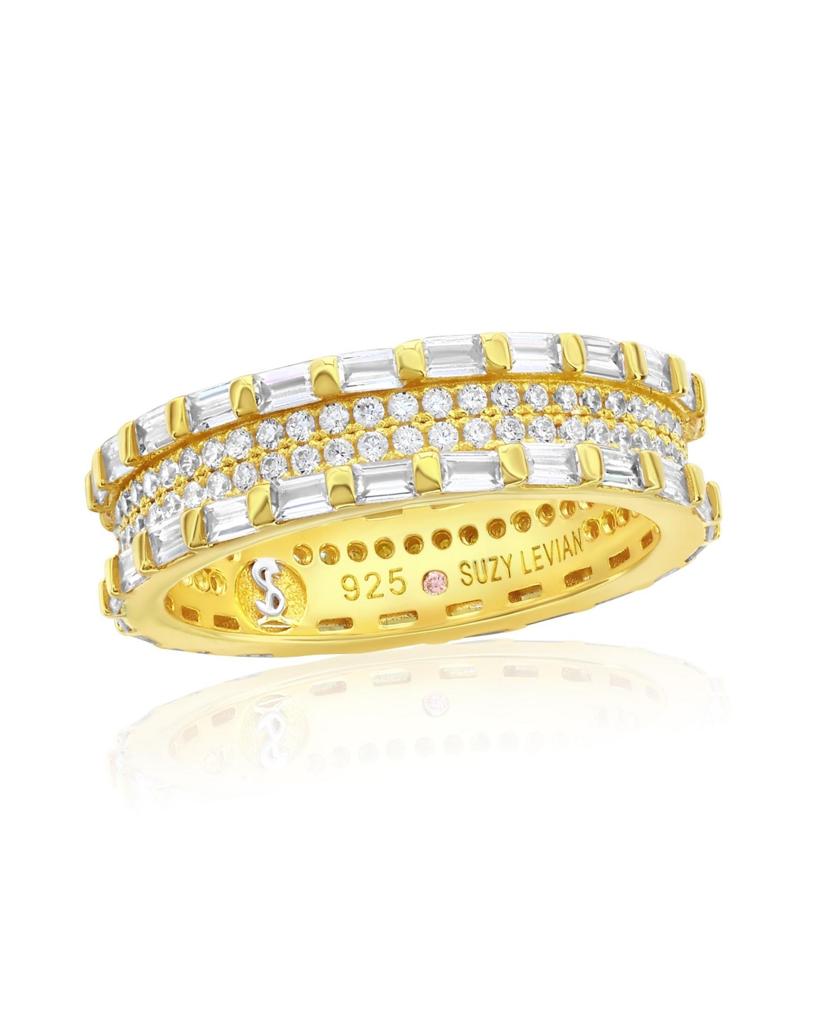Sterling Silver Baguette Framed Round Cubic Zirconia Eternity Band - Gold