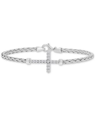 Cubic Zirconia Cross Charm Bracelet in Sterling Silver
