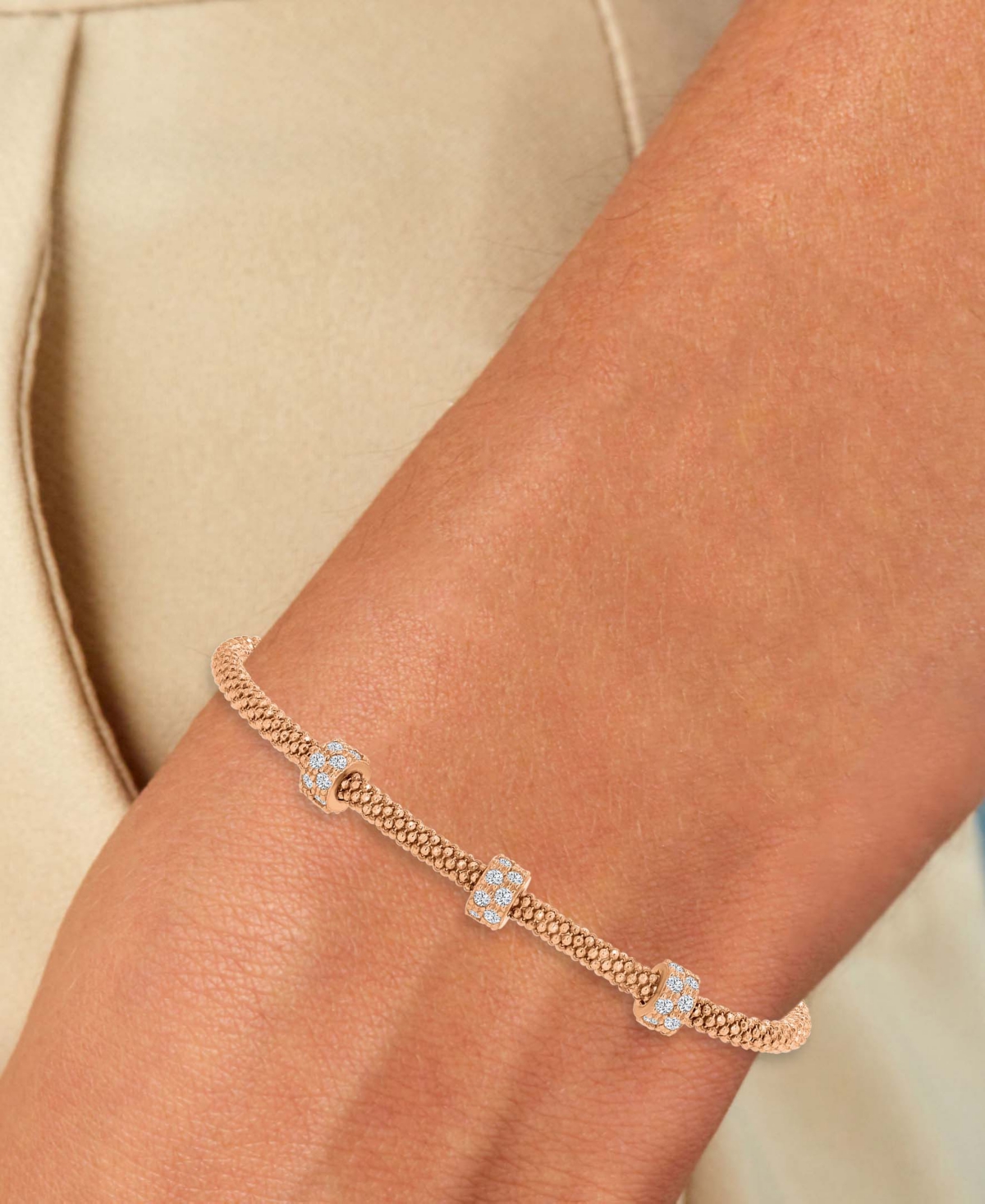 Macy's Rondelle Cubic Zirconia Mesh Bracelet In Sterling Silver, 14k Gold Over Sterling Silver Or 14k Gold  In Gold