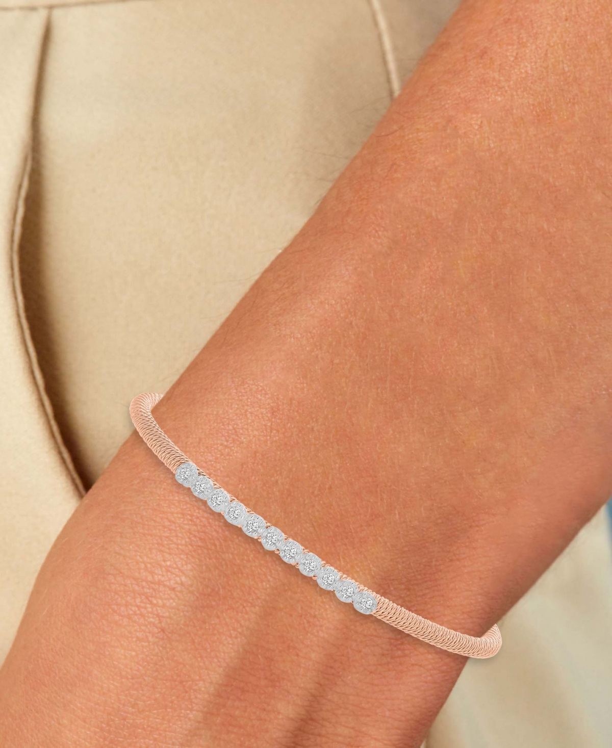 Macy's Round-cut Cubic Zirconia Mesh Cuff Bracelet In Sterling Silver Or 14k Gold Or 14k Rose Gold Over Ste In Gold