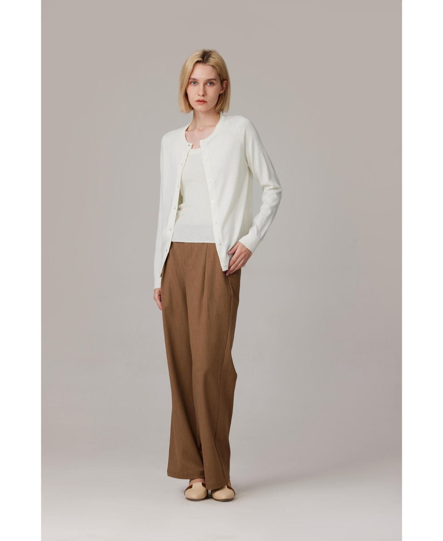 Женский кардиган JENNIE LIU 100% Merino Wool Light Weight Cardigan Ultra Soft Fine-gauge Sweaters Machine Washable, цвет: Кремовый — фото 6