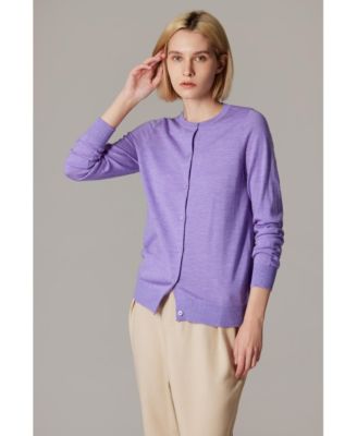 Women's 100% Merino Wool Light Weight Cardigan | Ultra Soft Fine-gauge Sweaters Machine Washable