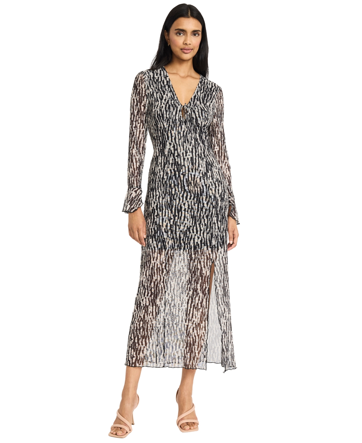 Women's Long-Sleeve A-Line Dress - Cream/Black