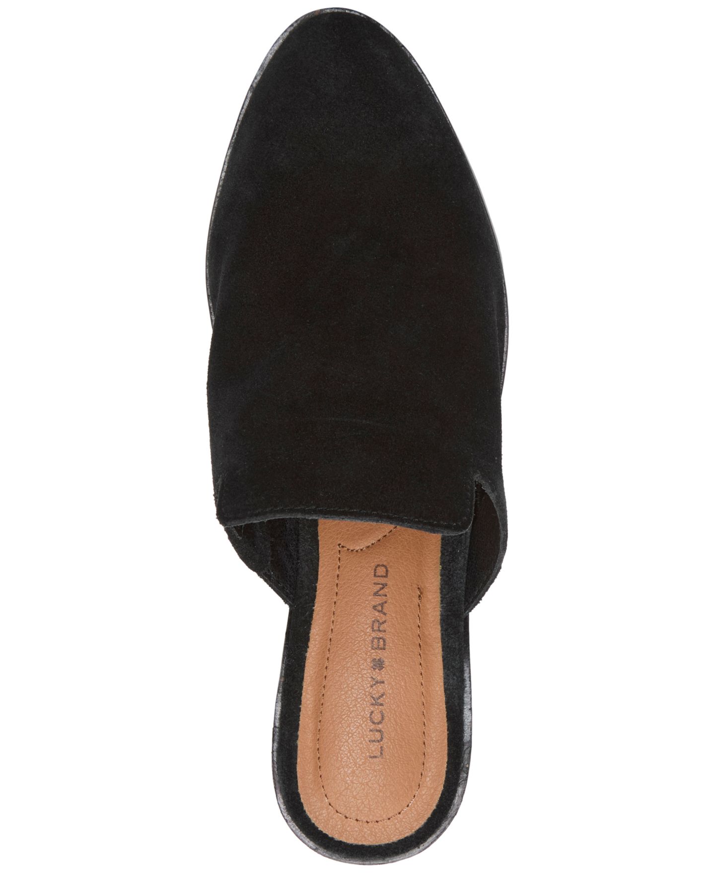 Женские сабо Lucky Brand Myrila Low Heeled Slip-On Mules, цвет: Чёрный замшевый — фото 4