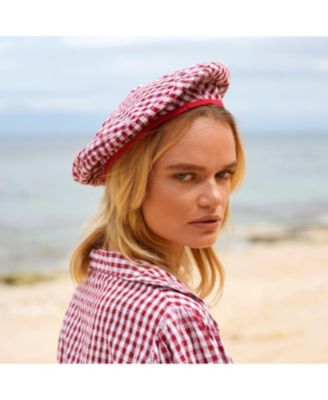 SIMONE Gingham Beret Hat In Red