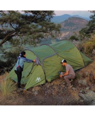 TrekPort Tunnel Camping Tent – 2–4 Person 3-Season Waterproof Shelter with Sleeping Room, Vestibule, Mesh Doors & Side Access for Camping