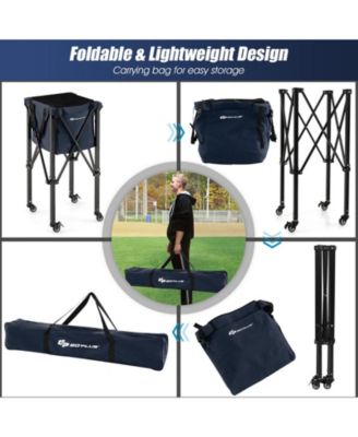 Lightweight Foldable Tennis Ball Teaching Cart with Wheels and Removable Bag