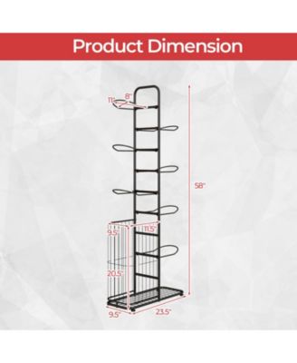Metal Basketball Holder with 7 Removable Hanging Rods and Side Ball Basket