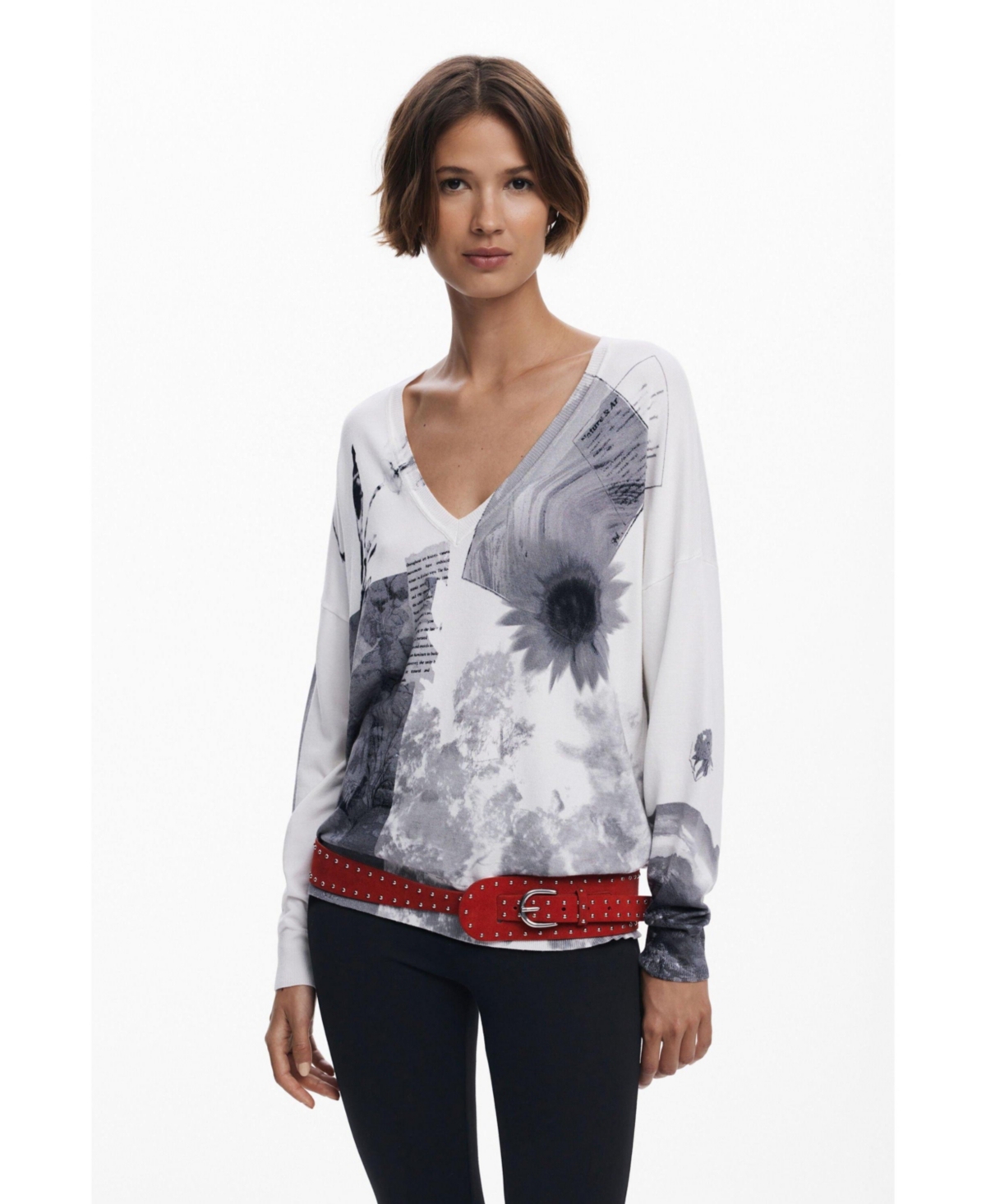 Desigual Women's Fine Collage Sweater In White