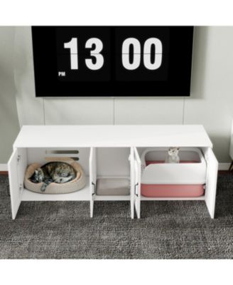 Double Cat Litter Box Enclosure - White