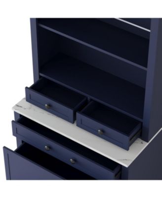 Wood Faux Marble Top Kitchen Pantry Cabinet