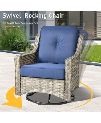5 Piece Outdoor Rattan Patio Furniture Set with 3 Seat Sofa,Swivel Rocking Chairs,Solar Coffee Table,Wicker Sofa Set for Backyard and Porch
