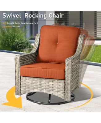 5 Piece Outdoor Rattan Patio Furniture Set with 3 Seat Sofa,Swivel Rocking Chairs,Solar Coffee Table,Wicker Sofa Set for Backyard and Porch