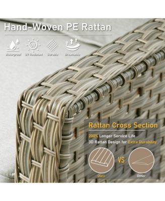 5 Piece Outdoor Rattan Patio Furniture Set with 3 Seat Sofa,Swivel Rocking Chairs,Solar Coffee Table,Wicker Sofa Set for Backyard and Porch