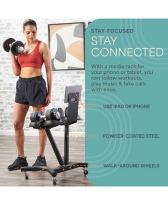 Adjustable Dumbbell Stand Rack – Compatible with PowerFlow Plus, PowerUp Plus & More – Phone Holder & Caster Wheels for Home Gym Storage