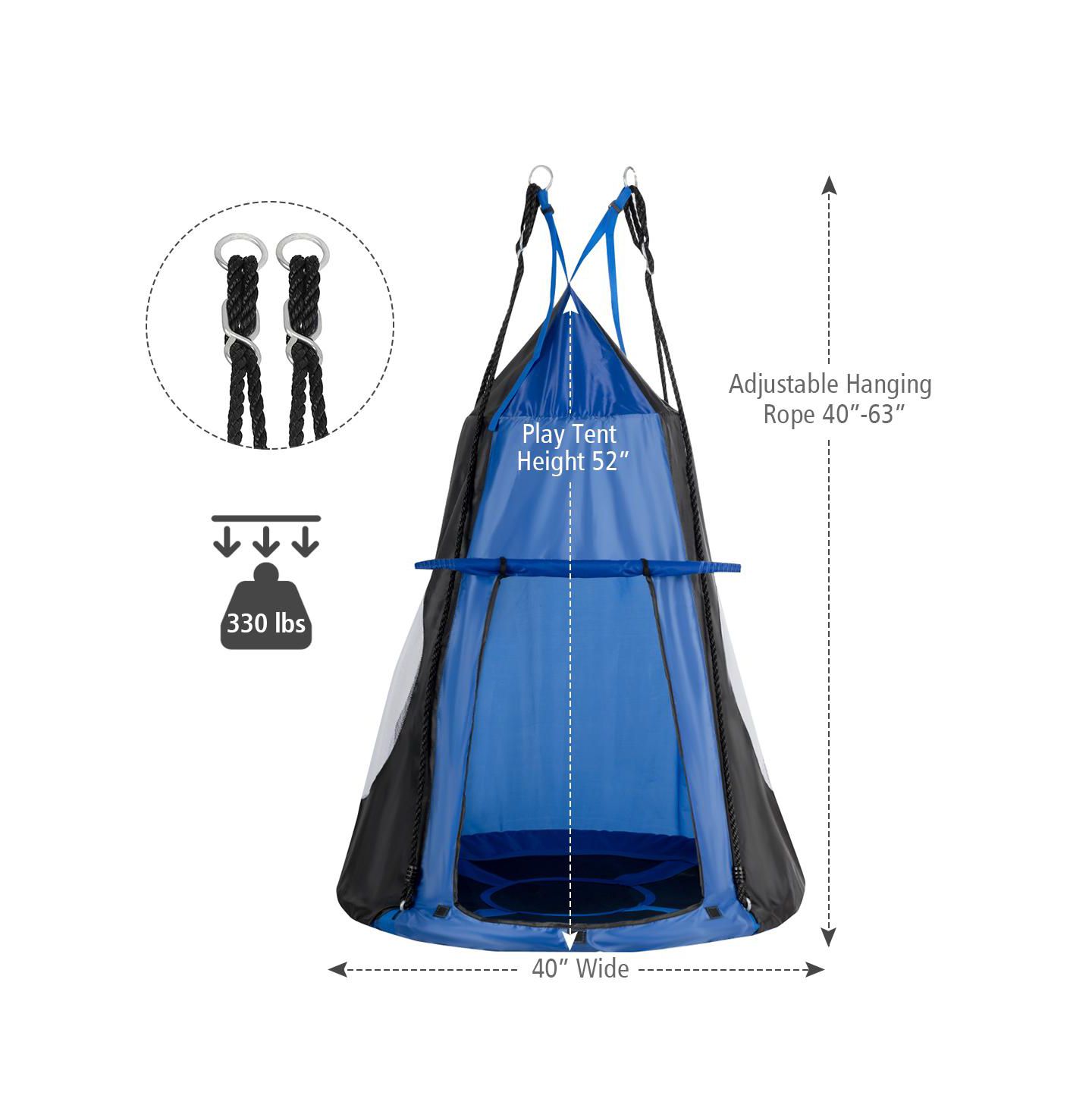 Детская игрушка Mecale 2-in-1 40" Detachable Tent Hanging Chair Swing, Fits 2–3 Children, Ages 3+, цвет: Синий — фото 3