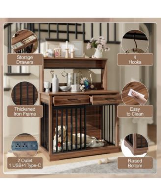 CASAINC 38" Wooden Kitchen Cabinet with 2 Storage Drawers and Shelves Dog Crate