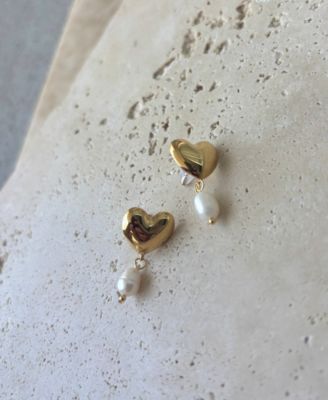 Gold Freshwater Cultivated Pearl Heart Drop Earrings