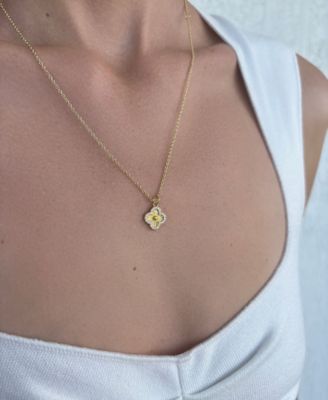 Cubic Zirconia Button Clover Halo Pendant Necklace