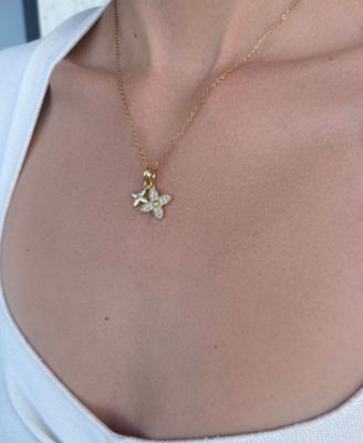 Tarnish Resistant Cubic Zirconia Double Pointed Clover Necklace