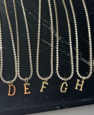 Gold Crystal Initial Charm Tennis Necklace