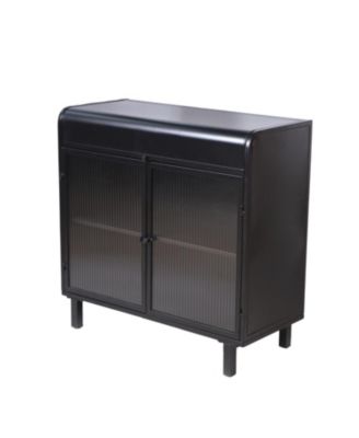 1Pc Steel, Tempered Glass Doors, Flip-Top & 2-Tier Storage Modern Sideboard Buffet