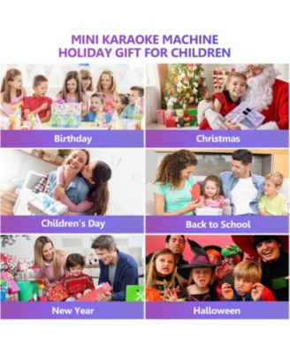 Mini Karaoke Machine for Kids, Bluetooth Speaker with 2 Wireless Mics, LED Lights, Fun Birthday Gift for Girls & Boys, Ages 3-12+ (Purple)