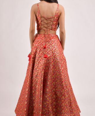 Women's Red Banarasi Jacquard Lehenga Choli