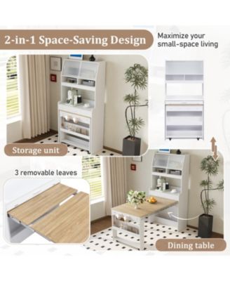 Compact Foldable Table Buffet Hutch Storage Cabinet