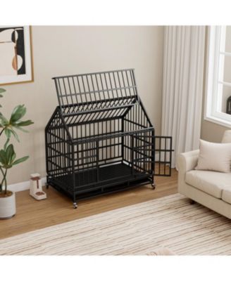 Heavy Duty Folding Dog Crate with Wheels & Tray