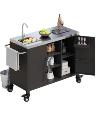 14.9"x14.9"x10.2"Outdoor Kitchen Island with Sink & Grill Cart