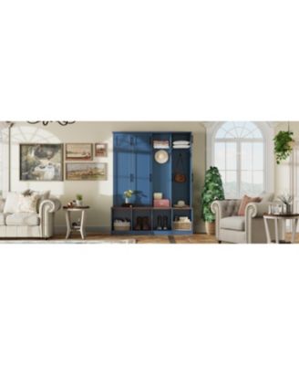 Farmhouse Hall Tree Bench with Hidden Hooks & Shoe Cabinet