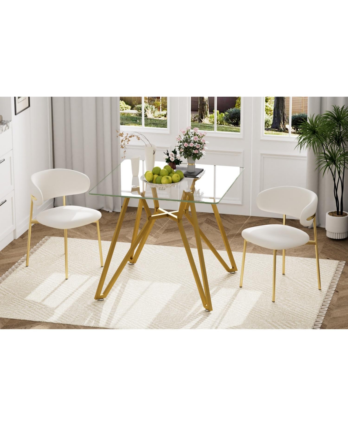 35.4" Square Glass Dining Table - Gold