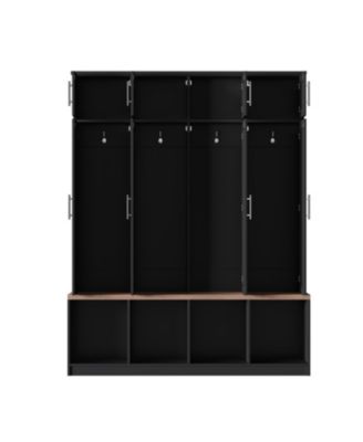 Farmhouse Hall Tree Bench with Hidden Hooks & Shoe Cabinet