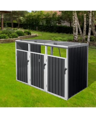 Metal 3-Can Outdoor Garbage Bin Shed