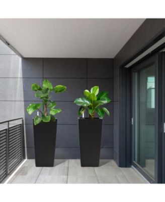 22" Faux Rattan Self-Watering Square Planter 2-Pack