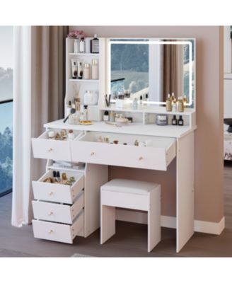 41" LED Vanity Table with Stool & Large Storage