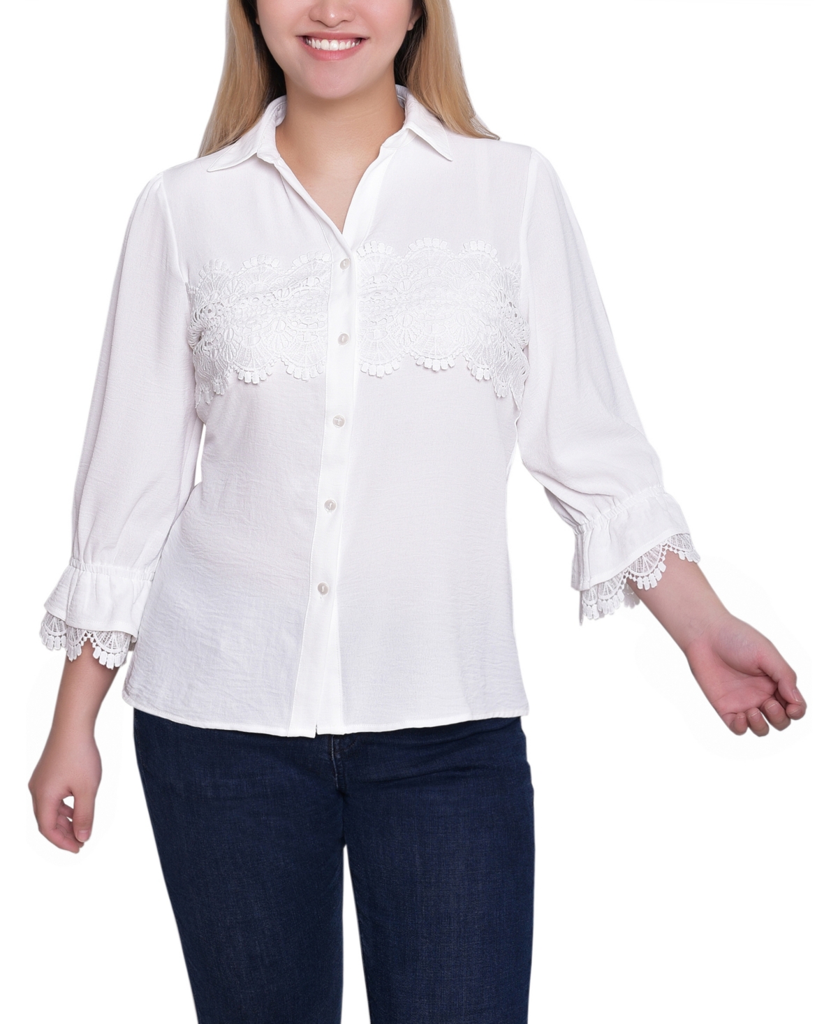Women's 3/4 Sleeve Lace Top - White