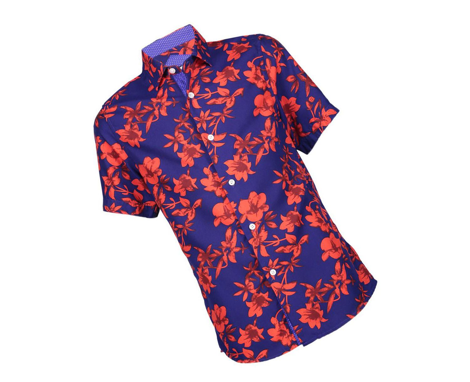 Little Boys Navy Floral Short Sleeve Button Down Shirt