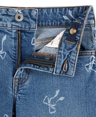 Girls' High Waist Wide Leg Bow Print Jeans