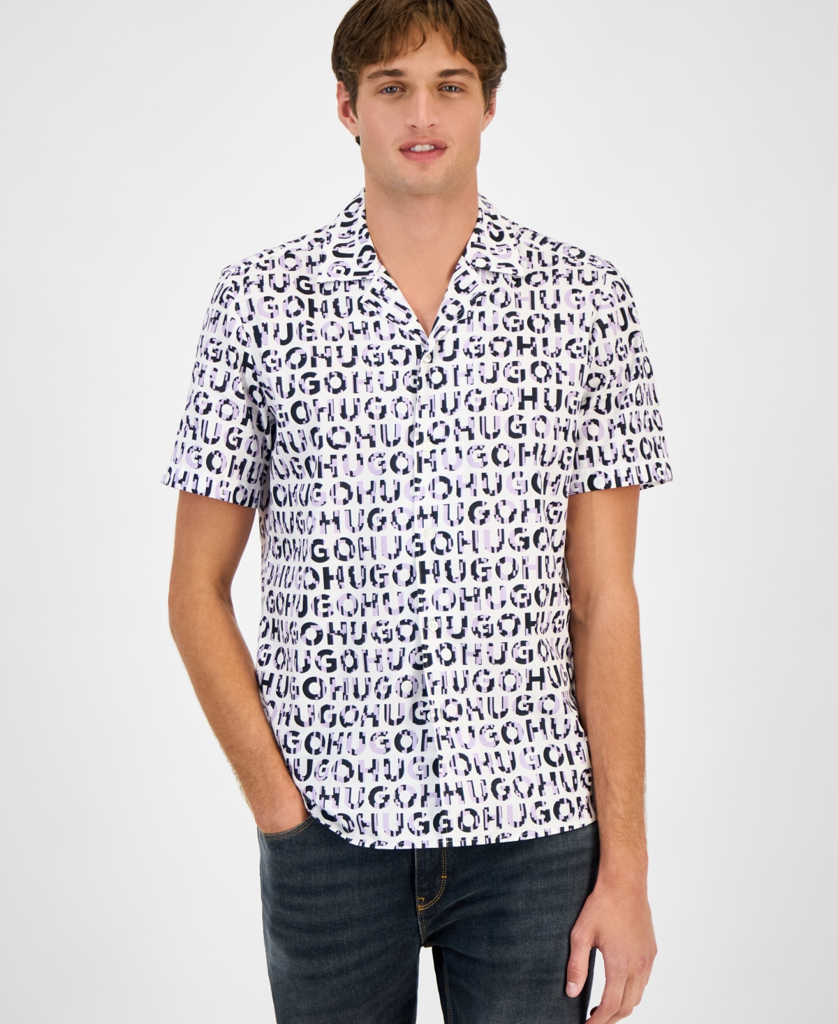 Hugo by Hugo Boss Men's Ellino Logo Shirt - Open Purple