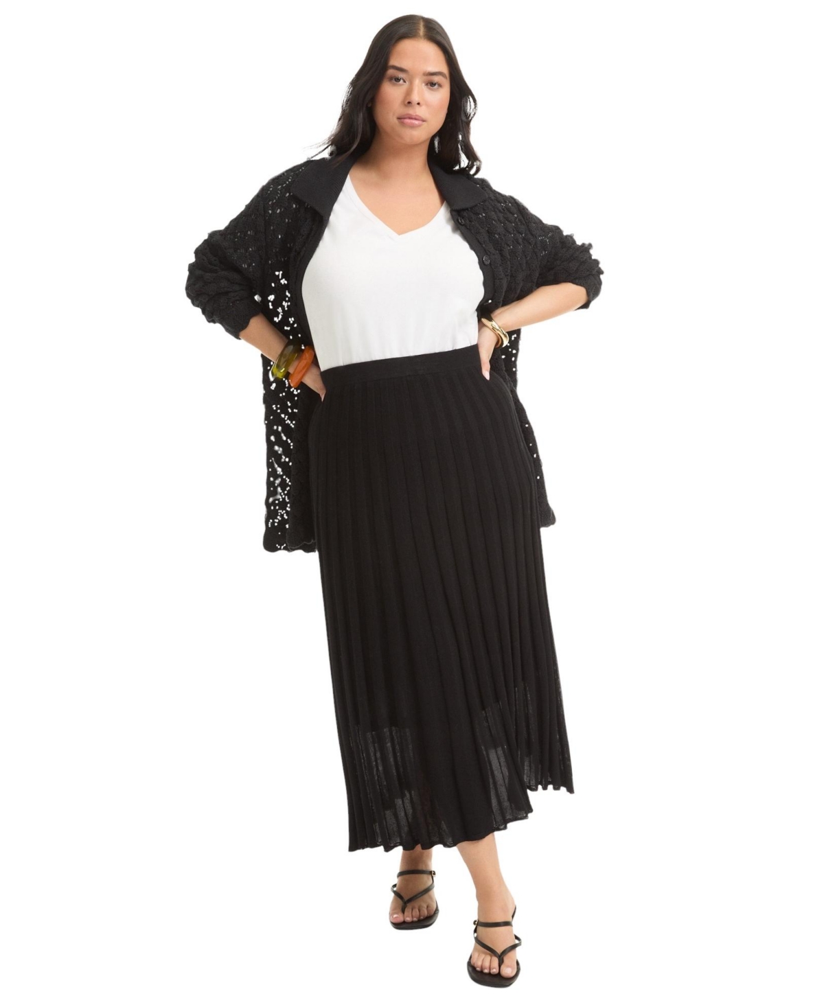 Women's June + Vie Pleated Midi Skirt - Black onyx