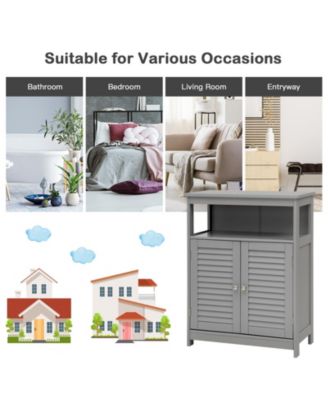 Wood Freestanding Bathroom Storage Cabinet with Double Shutter Door