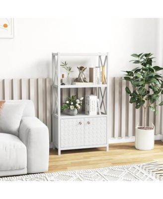 Bathroom Storage Cabinet with Open Shelves and Double Doors