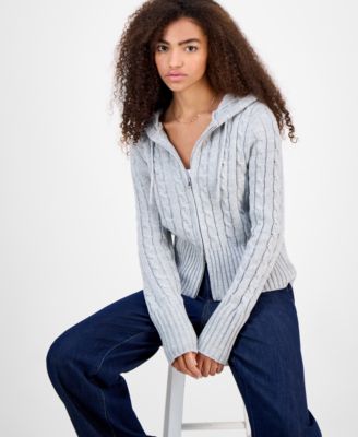 Juniors' Cable-Knit Zippered Hoodie